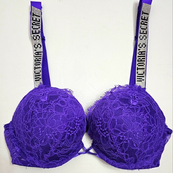 Victoria's Secret Bombshell Add 2 Cups Very Sexy Bling Spellout Strap PushUp Bra - Picture 2 of 10